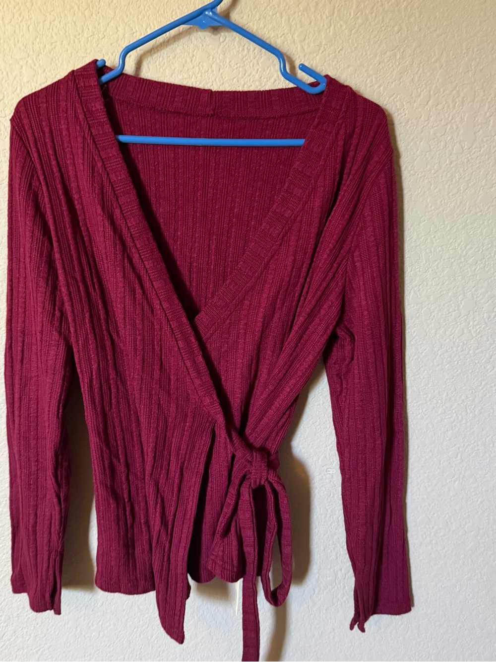 OGL Womens XL Wrap Cardigan Sweater Soft Knit Wine Burgundy Tie-around NWT